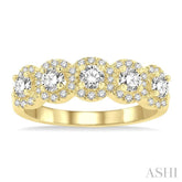 1 Ctw Circular Shape 5 Stone Round Cut Diamond Halo Wedding Band in 14K Yellow Gold
